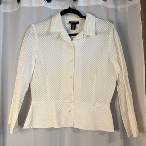Jones New York Signature White Textured Button Front Blouse M